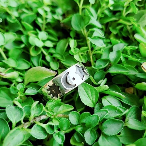 Moon Star Ring Band, Celestial Ring, Crescent Ring, Sterling Silver Women Ring, - Picture 8 of 9